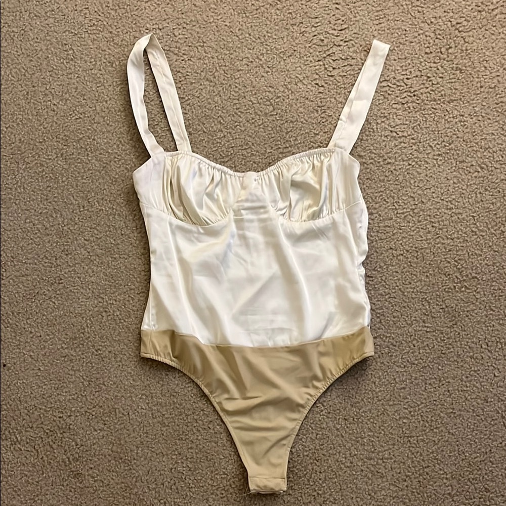 Elegant White and Tan Bodysuit